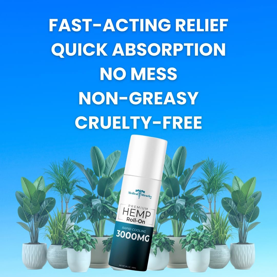 Medical Miracles New Hemp Oil Roll On - Ideal for Muscles, Hips, Joints, Neck, Back, Elbows, Fingers, Hands, and Knees (3000mg Roll-On) - Image 6