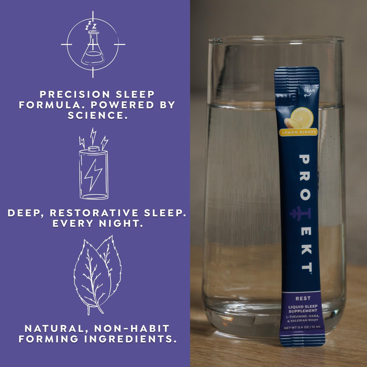 PROTEKT GABA L Theanine Supplement | Melatonin-Free Sleep Aid for Adults | Valerian Root for Night Support & Restful Sleep | GABA Calm Liquid Drink Mix for Adults | Mixed Berry, Pack of 10 - Image 4