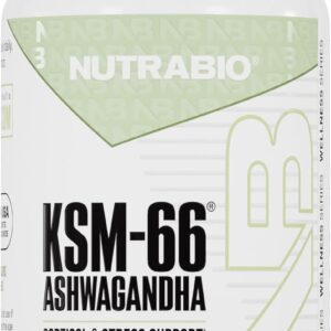 NutraBio Ashwagandha KSM-66 | Ashwagandha Herbal Supplement for Stress, Mood, & Performance | 600 MG of Clinically Studied KSM66 60 Capsules