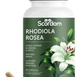 Rhodiola Rosea Capsules 500mg - Natural Adaptogen Supplement for Stress Relief, Mental Focus & Energy Boost - Non-GMO (60 Capsules)