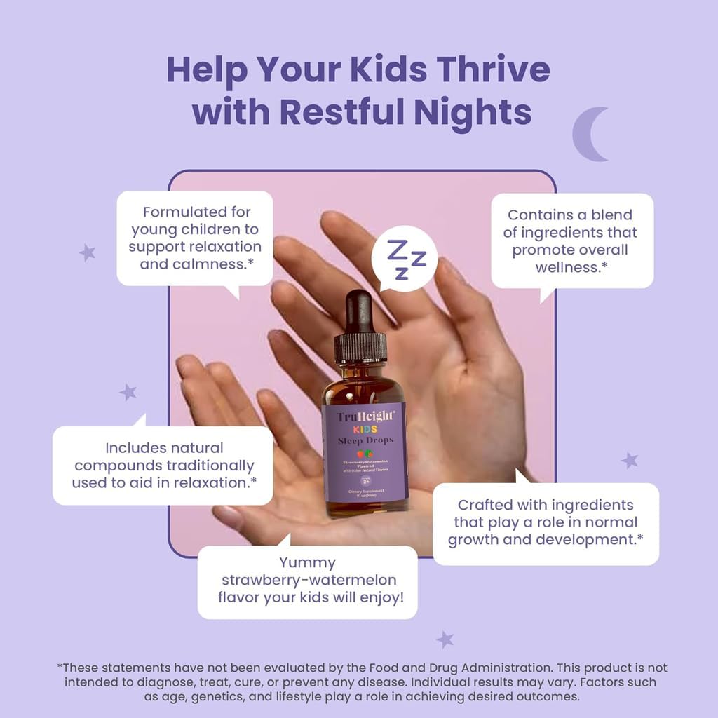 TruHeight Kids Sleep Tincture Ages 2+ (Watermelon Flavor) - Babies, Toddlers & Kids Natural Sleep Aid - Baby, Toddler, Child Melatonin 2 Year Old+ - Vitamin B6, Riboflavin, Zinc, Copper, Lemon Balm - Image 2