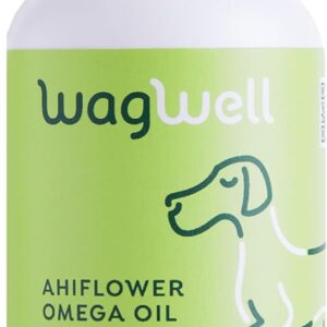 WagWell Ahiflower Omega Oil for Dogs | Vet-Formulated Health Supplement for Joints, Skin, Coat | Plant-Based Omega 3-6-9 Food Topper | for Dogs of All Ages & Sizes, All Natural, Made in USA | 8 fl oz