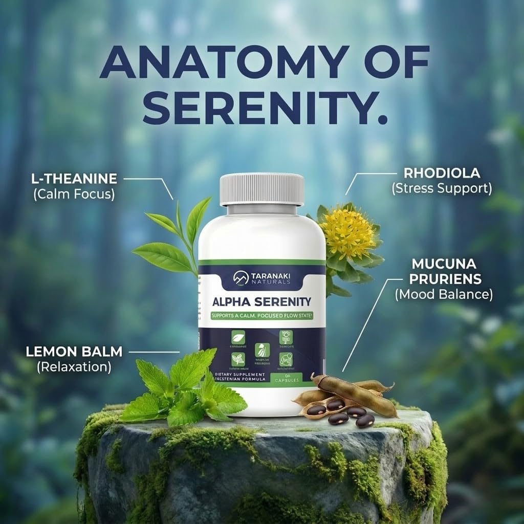 Alpha Serenity Anti-Stress Supplement - Rhodiola Rosea, L-Theanine, Lemon Balm, Mucuna Pruriens - Non-Drowsy, USA-Made, Veggie Capsules for Natural Calm - Image 5