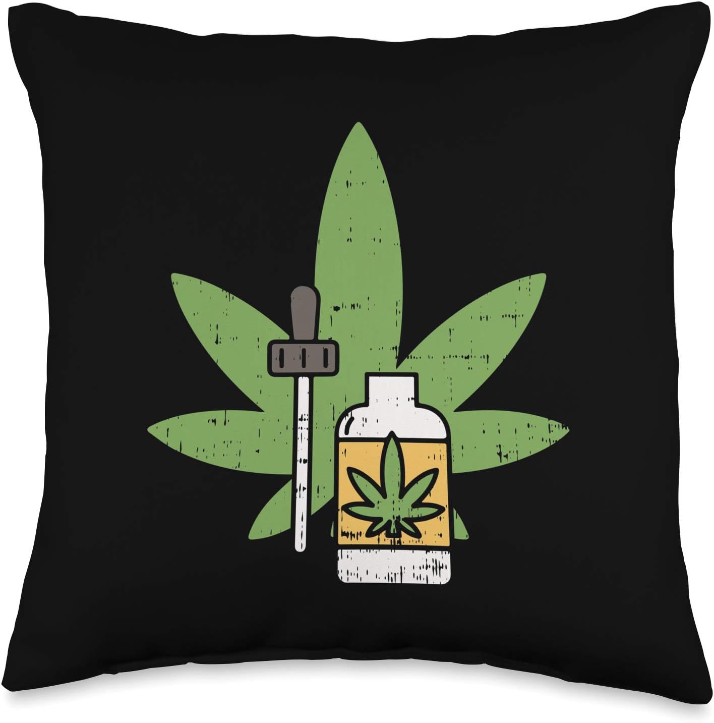 Pocket CBD Oil Bottle Funny Hemp Weed Leaf Cannabis Gift Throw Pillow