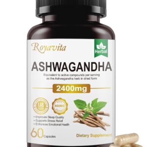 Ashwagandha Supplements 2400mg Organic with Black Pepper Vitamin B12 & B6 for Max Absorption Stress Relief Athletic Performance for Men & Women 60 Capsules