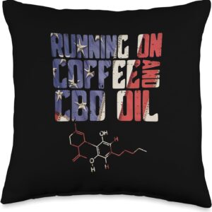 Running On Coffee and CBD Oil Cannabidiol Molecule Lover Throw Pillow
