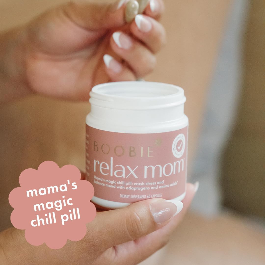 Boobie Relax Mom Pregnancy & Postpartum Stress Support for Women | Breastfeeding Friendly Calm Mood Supplement with Adaptogens | 60 Capsules - Image 3