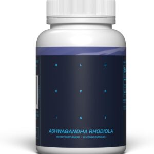 Blueprint Bryan Johnson Ashwagandha & Rhodiola Supplement – 120mg Ashwagandha + Rhodiola Root – Daily Adaptogen Capsules for Stress Support, Mood Balance, Energy & Focus – 30 Vegan Capsules