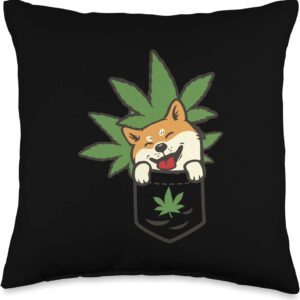 Pocket Shiba Inu Cute CBD Oil Hemp Cannabis Dog Lover Gift Throw Pillow
