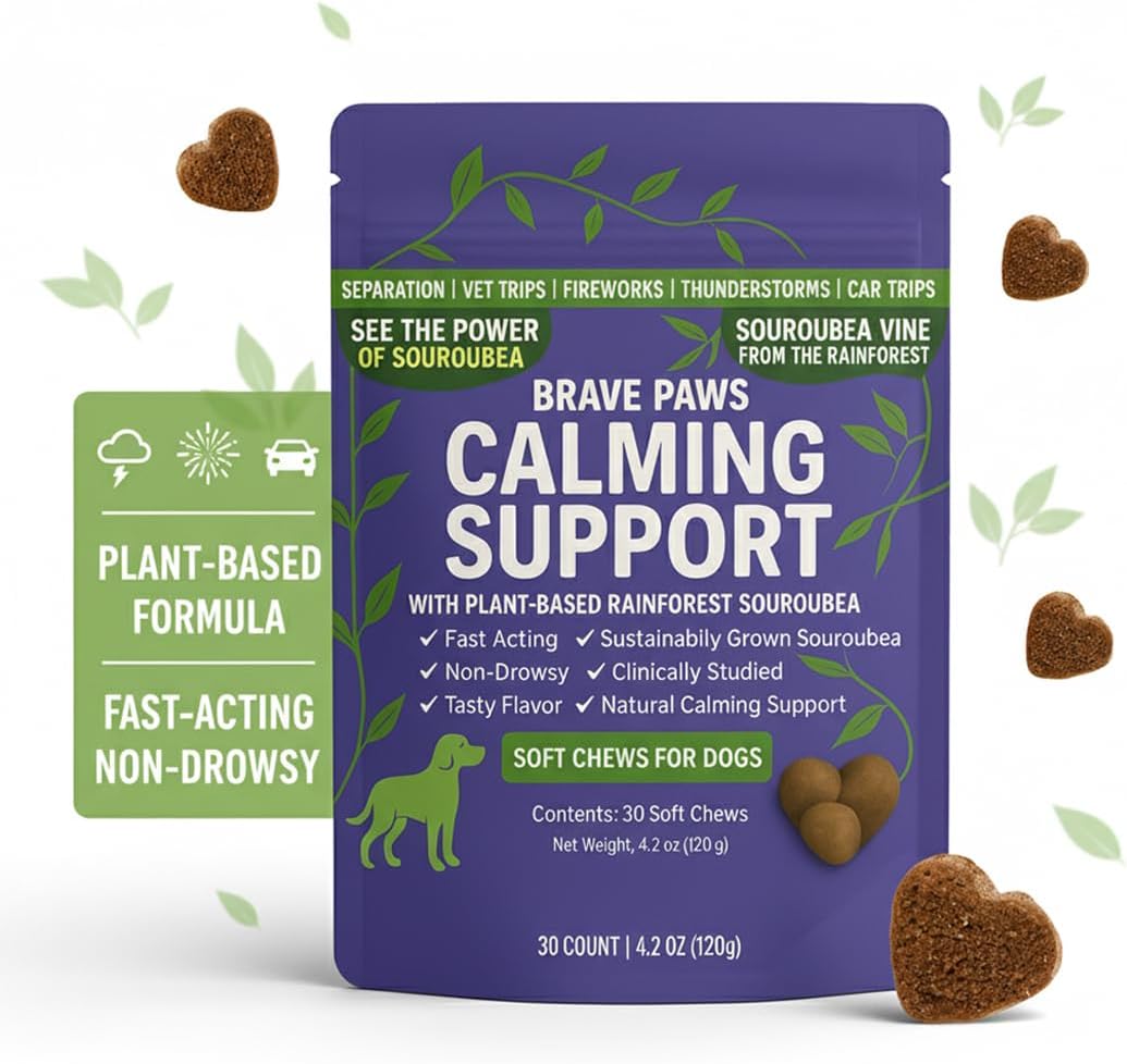 Brave Paws Calming Chews for Dogs - Plant-Based Dog Calming Chews for Anxiety Relief Support with Souroubea - Helps with Dog Separation Anxiety, Stress, Travel & Loud Noises (Fireworks, Thunder) - Image 9