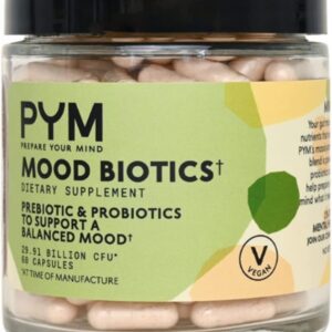 PYM Mood Biotics with 22.91 Billion CFU (60 Count) Prebiotics and Probiotics for Gut Health & Mood Support Supplement | Non-GMO, Vegan, Gluten Free