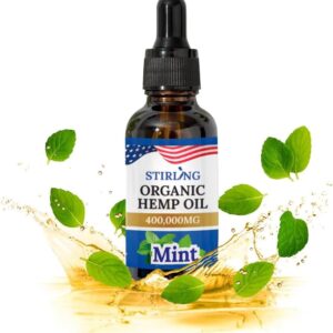 STIRLING Organic Hemp Oil - 400,000mg with Natural Mint Flavor for Enhanced Relaxation, Provides Relief and Optimal Health Support - GMO & Gluten-Free, THC-Free, Vegan, Loaded w/Omega 3 6 9 Goodness