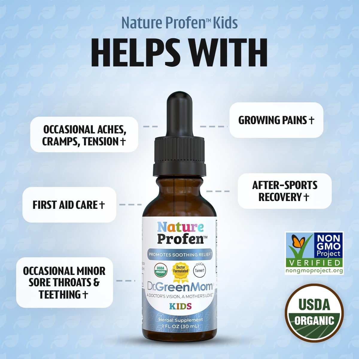 Dr. Green Mom Nature Profen Natural Relief for Infants & Kids | USDA Organic Herbal Drops for Teething, Growth Spurts, and Occasional Discomfort | Natural Child & Baby Comfort Aid - Image 3
