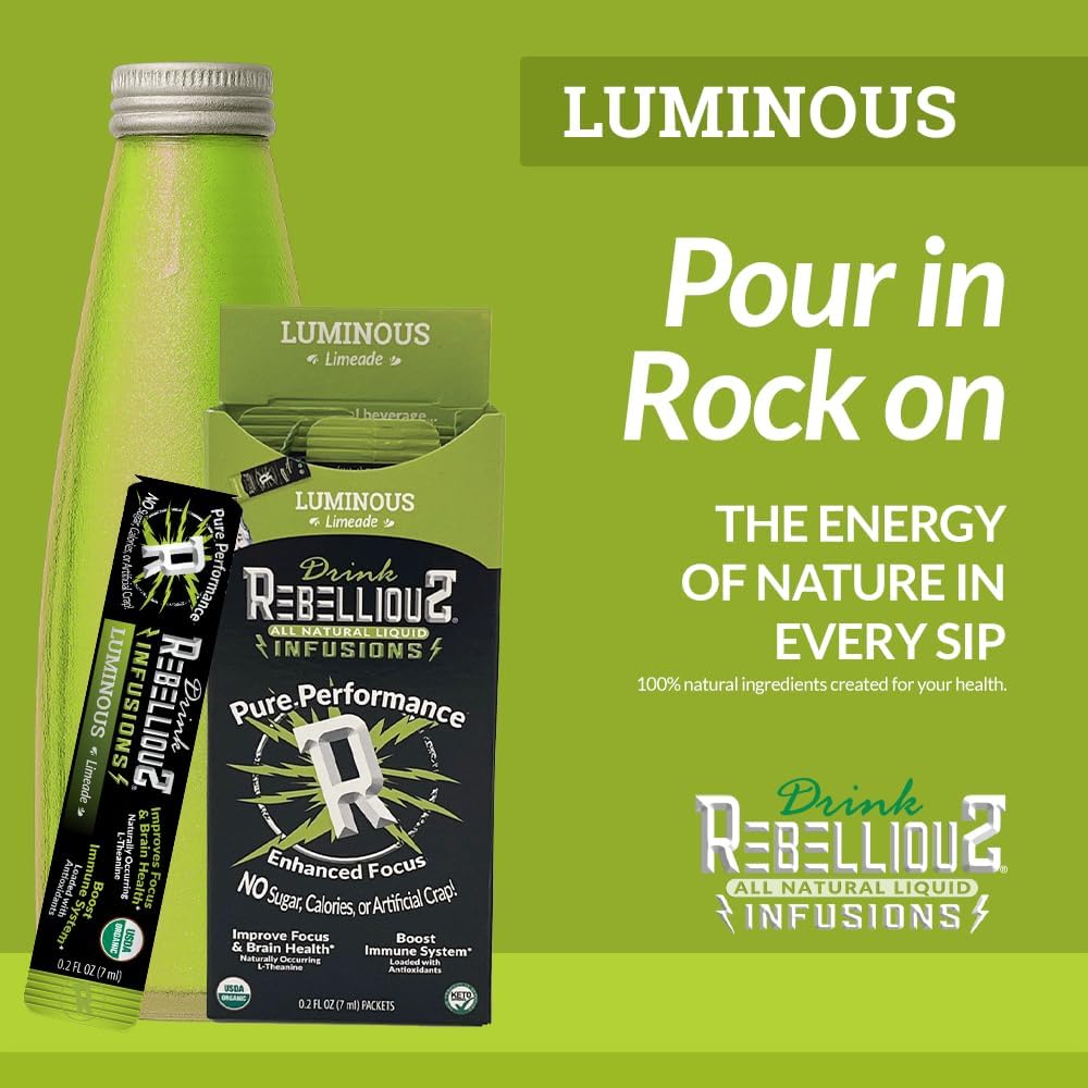 Rebellious Luminous Limeade Organic Drink Mix – Zero Calorie Energy Drink Mix | Monk Fruit & Green Tea Extract | L-Theanine + Natural Caffeine | 100% Plant-Based | Pack of 10 | Keto,Gluten-Free - Image 4