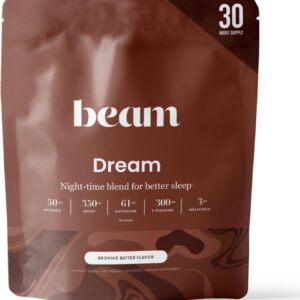 Beam Dream Sleep Powder – Sleep Aid for Adults with Melatonin, Magnesium, L-Theanine, Reishi Mushroom & Apigenin Sleep Supplement, Sleepy Cocoa Bedtime Drink Mix, Brownie Batter Flavor, 30 Servings