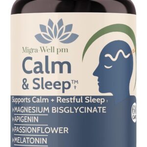 Wellkasa Migra-Well PM Sleep Aid for Adults – Magnesium Bisglycinate with Apigenin & Passionflower for Calm, Deep Sleep & Nerve Support – Non-Habit Forming, Plant-Based Sleep Supplement, 60 Capsules