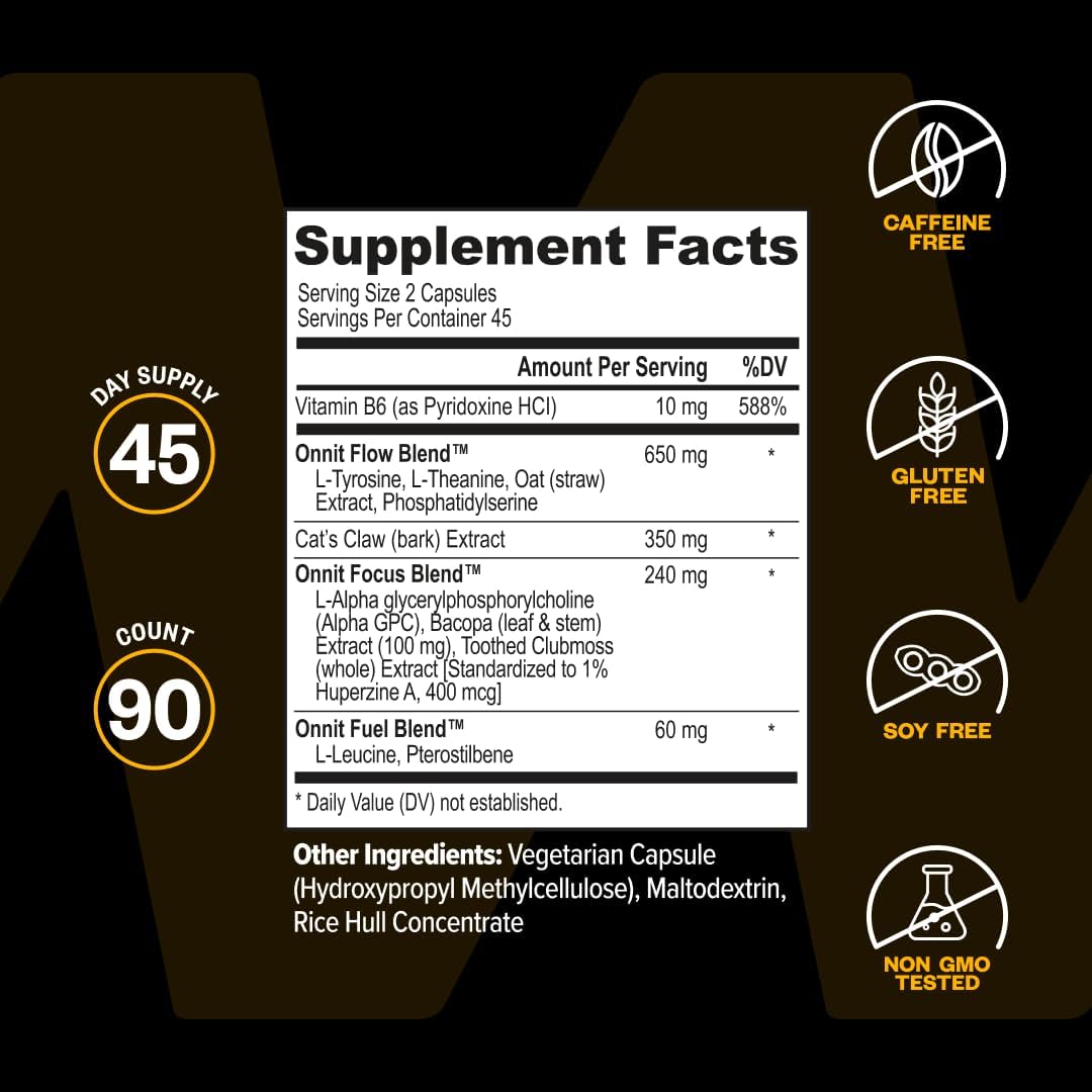 ONNIT Alpha Brain Nootropic Brain Supplement for Focus, Memory, Mental Clarity, Cognitive Support with L-Theanine and Vitamin B6, 90 Count - Image 9