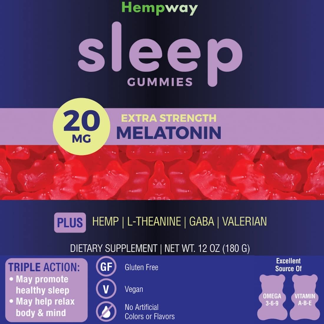 Melatonin 20mg | May Help Falling Asleep Faster & Staying Asleep Longer | with Hemp, GABA, Valerian, Lemon Balm, Melatonin | Sugar-Free Vegan 60 Gummies - Image 3