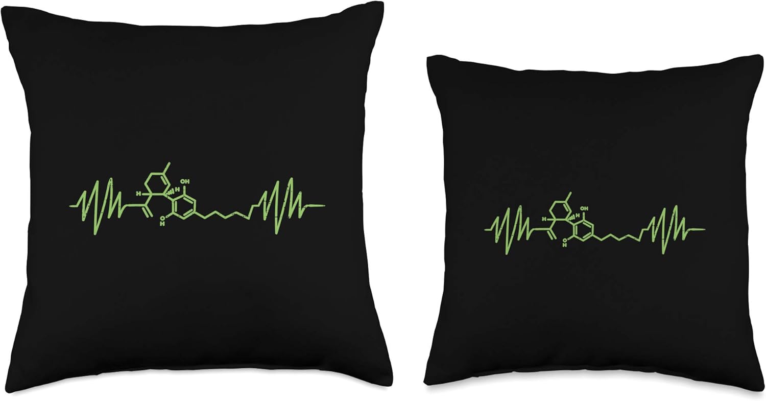 CBD Molecule Heartbeat Cannabidiol Hemp Plant Oil Gift Throw Pillow - Image 3