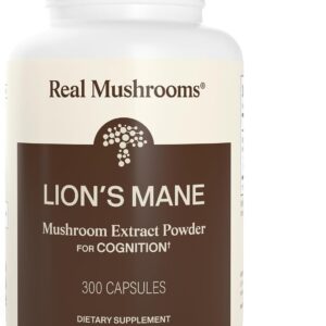 Real Mushrooms Lion’s Mane Supplement Capsules - Organic Lions Mane Extract for Overall Wellbeing - Beta Glucan Supplements – Vegan 300 ct Mushroom Extract