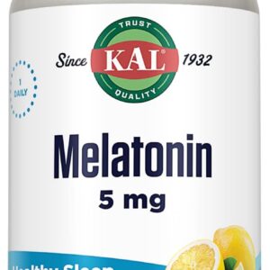 KAL Melatonin 5mg Sleep Aid Lozenges, Melatonin Supplement Supports Sleep Quality, Calming Relaxation and a Healthy Sleep Cycle, with Added Vitamin B6, Vegetarian, Natural Lemon Flavor, 30 Lozenges