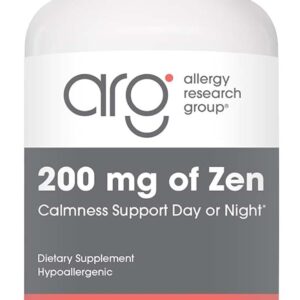 Allergy Research Group ARG 200 mg of Zen - Supports Calm and Stress Balance - Delivers 200 mg L-Theanine & 550 mg GABA per Serving - Vegetarian & Hypoallergenic - 60 Servings - 120 Capsules