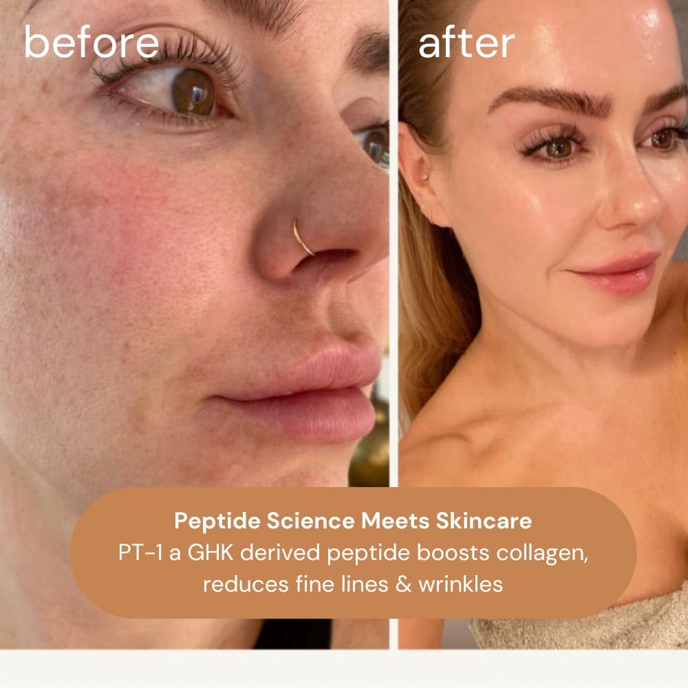 KOA Life GHK Peptide Daily Ultra-Hydrating, Anti-Aging Facial Oil. In a metallic copper glass dropper bottle and metallic copper outer cylinder carton - Image 3