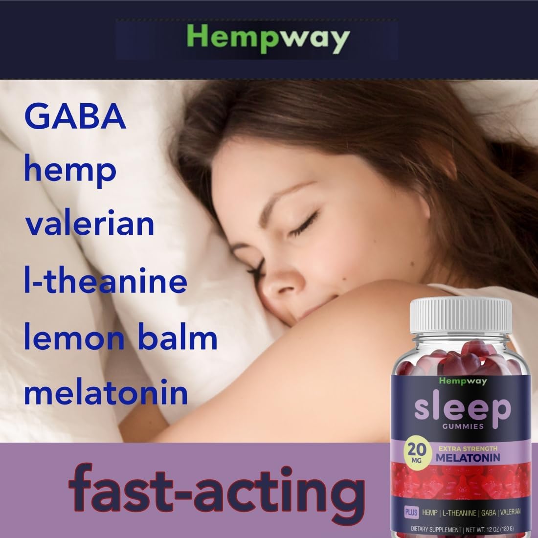 Melatonin 20mg | May Help Falling Asleep Faster & Staying Asleep Longer | with Hemp, GABA, Valerian, Lemon Balm, Melatonin | Sugar-Free Vegan 60 Gummies - Image 4