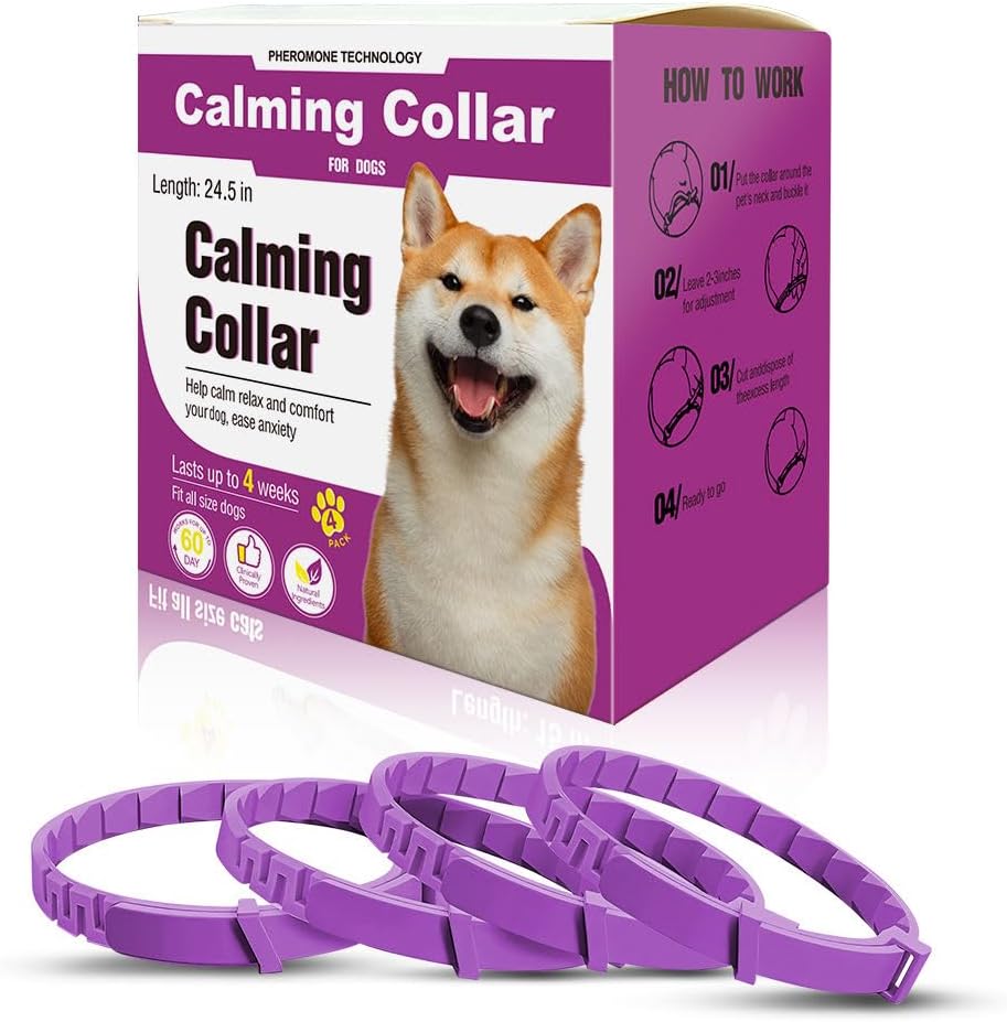 Calming Collar for Dogs 4 Pack – Pheromone Dog Anxiety Relief, Adjustable Silicone Collar, Separation Anxiety Relief for Dogs, Fits, Lasts 60 Days