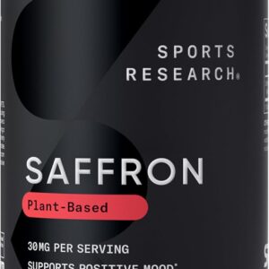 Sports Research® Pure Saffron Supplement, 30 mg - Mood & Stress Support - Made w/Affron® Saffron Extract - Vegan Certified · Non-GMO · Gluten Free – 60 Veggie Softgels