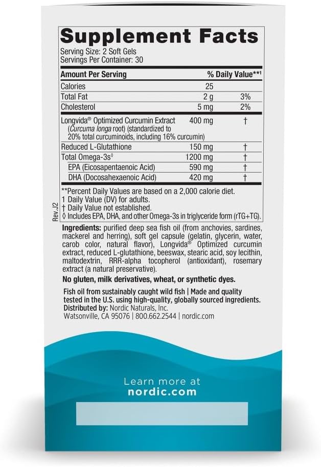 Nordic Naturals Omega Curcumin, Lemon - 60 Soft Gels - 1200 mg Omega-3 + 400 mg Optimized Curcumin - Combats Cellular Stress - Non-GMO - 30 Servings - Image 2