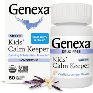 Genexa Kid’s Calm Keeper | Stress Relief for Children | Eases Worries & Tensions| Natural Vanilla & Lavender Flavor | Certified Vegan, Gluten Free, & Non-GMO | 60 Chewable Tablets for Ages 3-11​