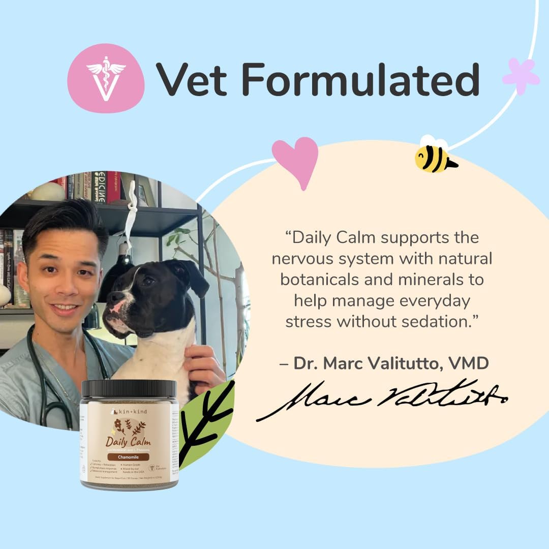 kin+kind Calm Power Supplement for Dogs and Cats – Natural Dog Calming and Cat Calming Support with Organic Chamomile, Thyme, Apple Pomace, Ginger & Coconut – Vet Formulated - Made in USA – 4 oz - Image 7