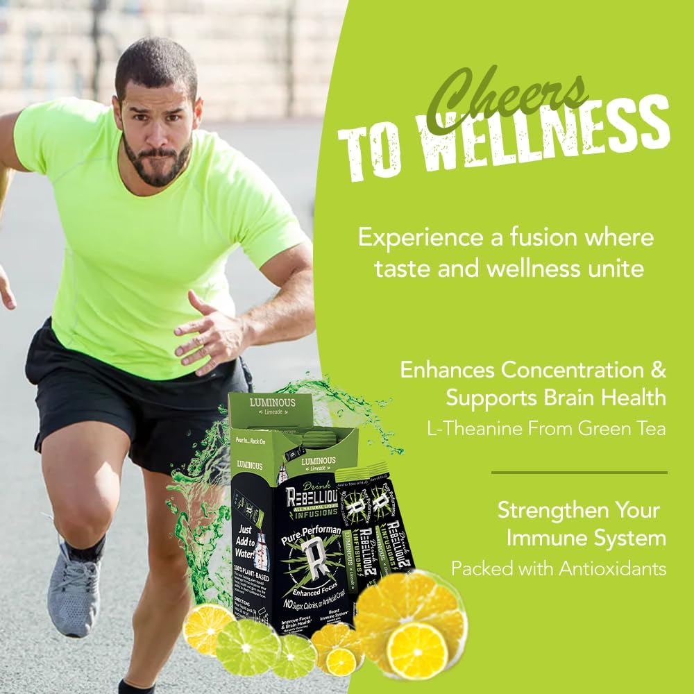 Rebellious Luminous Limeade Organic Drink Mix – Zero Calorie Energy Drink Mix | Monk Fruit & Green Tea Extract | L-Theanine + Natural Caffeine | 100% Plant-Based | Pack of 10 | Keto,Gluten-Free - Image 5