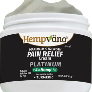 Hempvana Platinum Maximum Strength Relief Cream 4X Hemp for Muscles, Joints, Back, Knees, Shoulders, Neck, Elbows, Hands, Feet. AS SEEN ON TV. Odor-Free, Non-Greasy, Quickly Absorbs, 4X More Hemp