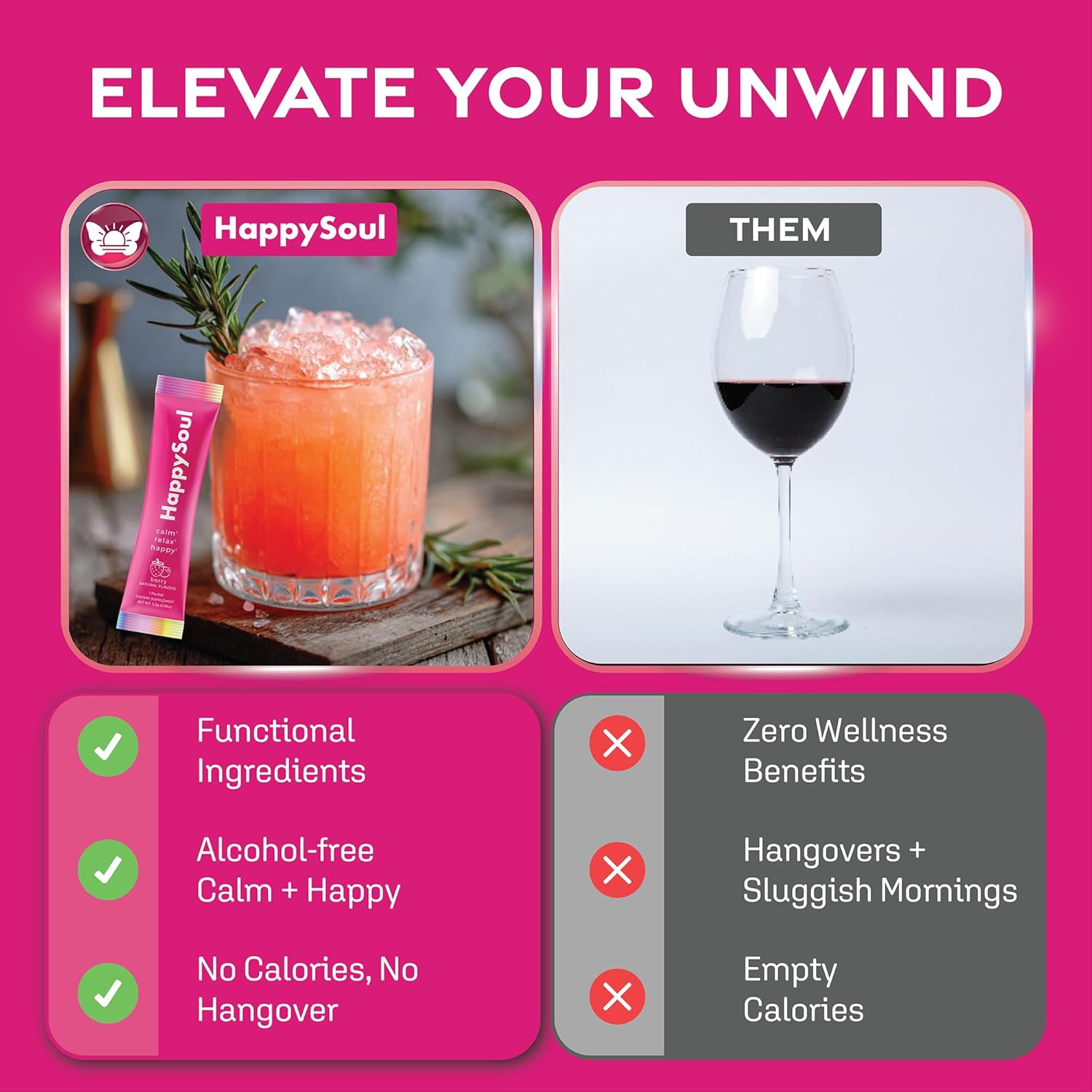 HappySoul Kava Drink Mix Powder-Alcohol Alternative for Evenings & Social Drinking - Kava Kava Mocktail for Relaxation - Adaptogen Drink with Magnesium, Ashwagandha, L-Theanine | Berry, 15 Stick Packs - Image 5