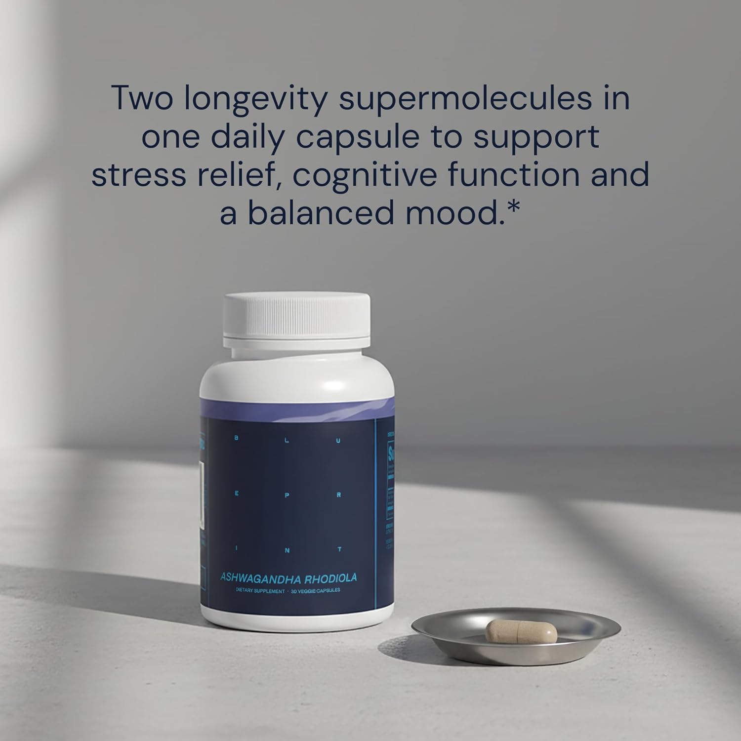 Blueprint Bryan Johnson Ashwagandha & Rhodiola Supplement – 120mg Ashwagandha + Rhodiola Root – Daily Adaptogen Capsules for Stress Support, Mood Balance, Energy & Focus – 30 Vegan Capsules - Image 6