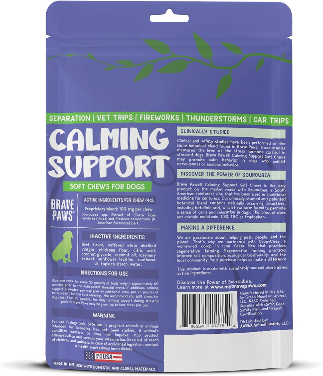 Brave Paws Calming Chews for Dogs - Plant-Based Dog Calming Chews for Anxiety Relief Support with Souroubea - Helps with Dog Separation Anxiety, Stress, Travel & Loud Noises (Fireworks, Thunder) - Image 2
