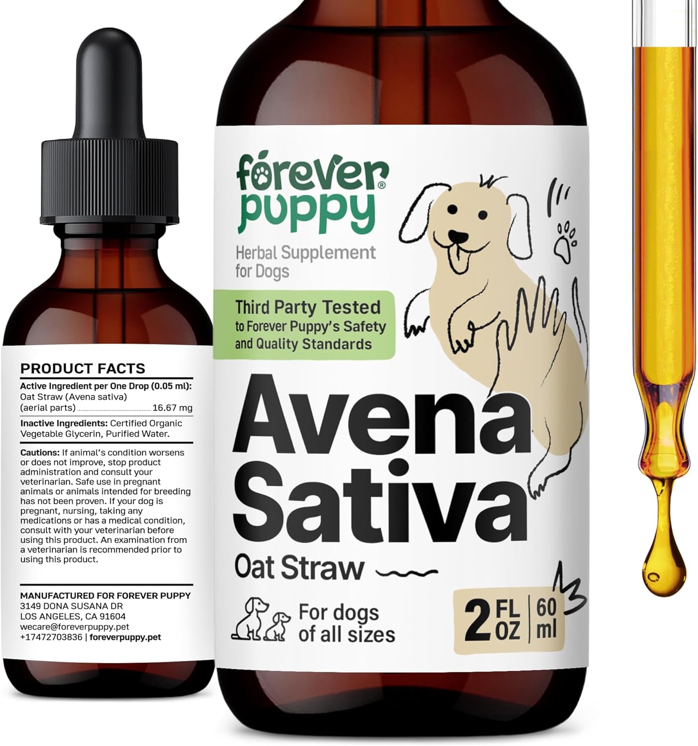 Forever Puppy Dog Calming Drops - Natural Stress & Separation Support - Avena Sativa Oat Extract for Barking, Fireworks & Travel - Brain & Nervous System Wellness - 2 fl oz