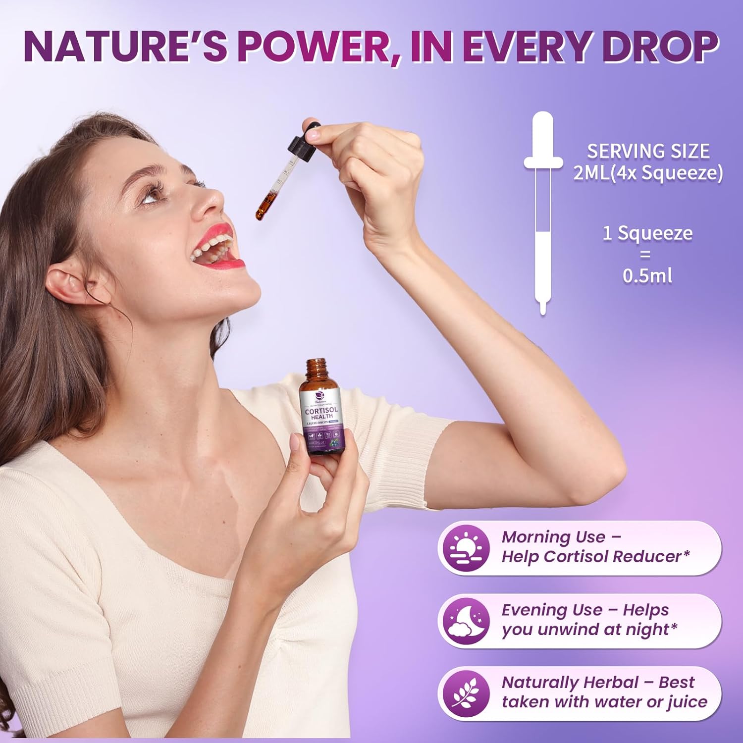 Cortisol Supplements for Women, Cortisol Reducer Manager Detox with KSM-66® Ashwagandha, Kava, Lemon Balm & Vitamin C B5 B6, Lower Cortisol, Hormone Harmony Liquid Drops, 2 FL.OZ, Blueberry Flavor - Image 7
