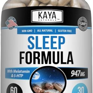 Kaya Naturals - Sleep Support Formula with Melatonin - Aid Support Vitamin Supplement - Sleep Stress and Mood Support - L-Tryptophan, Passion Flower, Ashwagandha and More - 60 Capsules (60 Count)