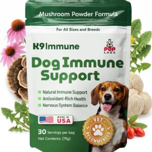 K9 Immune, All-Natural Mushroom Powder for Dogs for Immunity, Digestion, Joints, & Energy, Antioxidant-Rich & USA-Made, Dog Immune Support with Turkey Tail Mushroom for Dogs, 30 Servings