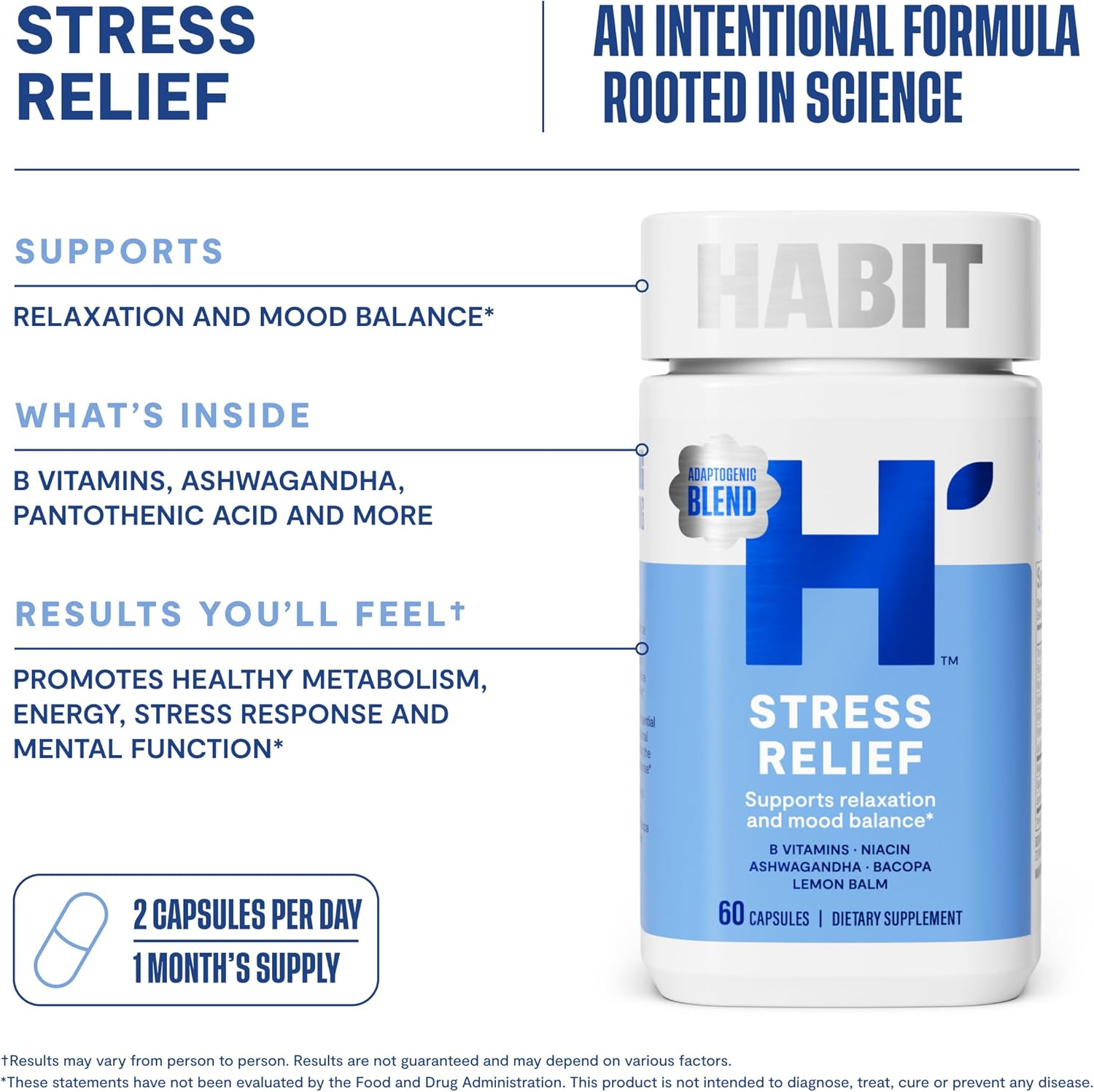 Habit Stress Relief Supplement (60 Capsules) - New Look, Supports Relaxation & Mood Balance, Vitamin B, Adaptogens, Lemon Balm, Calming, Vegan, Non-GMO (1 Pack) - Image 7