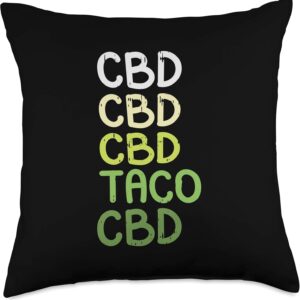 CBD Taco Funny Hemp Oil Cannabis Mexican Food Lover Gift Throw Pillow
