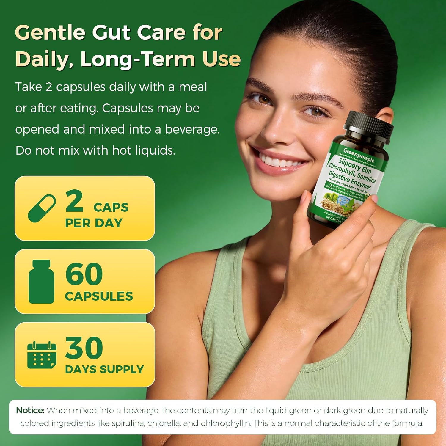 GREENPEOPLE Digestive Enzymes for Women & Men - Gentle Gut Health & Cleanse Capsule with Slippery Elm, Chlorophyll, Spirulina, Probiotics Complex - Complete Sensitive Gut Supplement 60 Count 2 Packs - Image 8