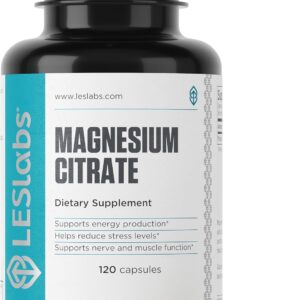 LES Labs Magnesium Citrate – Stress Relief, Restful Sleep, Heart Health, Metabolism, Nerve & Muscle Function – Non-GMO Supplement – 120 Capsules