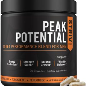 Peak Potential 12-in-1 Testosterone Support for Men – Fenugreek, Ashwagandha & Tongkat Ali – Natural Strength, Energy & Muscle Builder – 90 Capsules