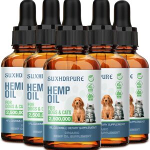 (5 Pack) Hemp Oil for Dogs and Cats - Helps with Anxiety Pain Stress Sleep Arthritis Seizures Relief - Support Hip Joint Health - Hemp Oil Drops Calming Treats