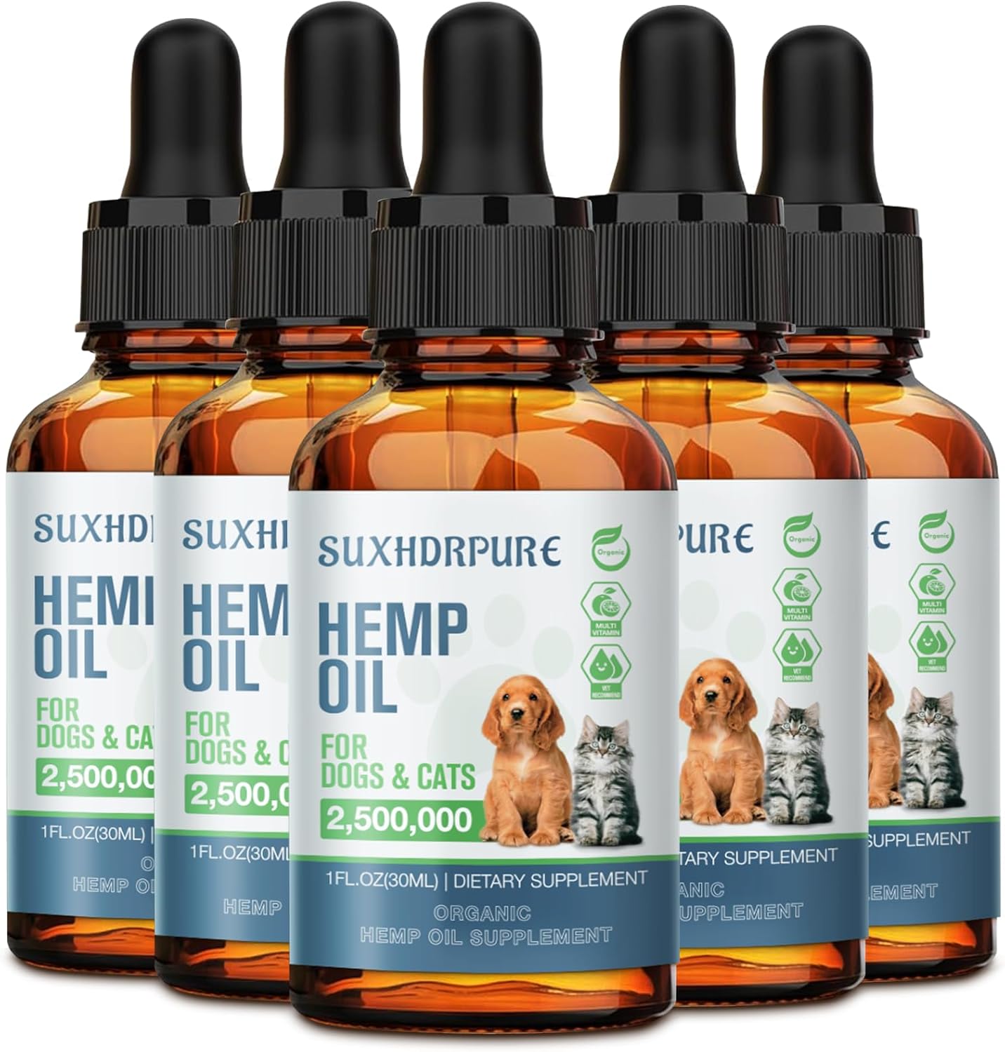 (5 Pack) Hemp Oil for Dogs and Cats - Helps with Anxiety Pain Stress Sleep Arthritis Seizures Relief - Support Hip Joint Health - Hemp Oil Drops Calming Treats