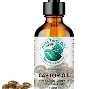 Bella Terra Oils - Organic Castor Oil 4 oz Glass Bottle - Dive into Pure Organic Castor Essence, High in Essential Fatty Acids, Perfect for Nourishing Beauty Rituals